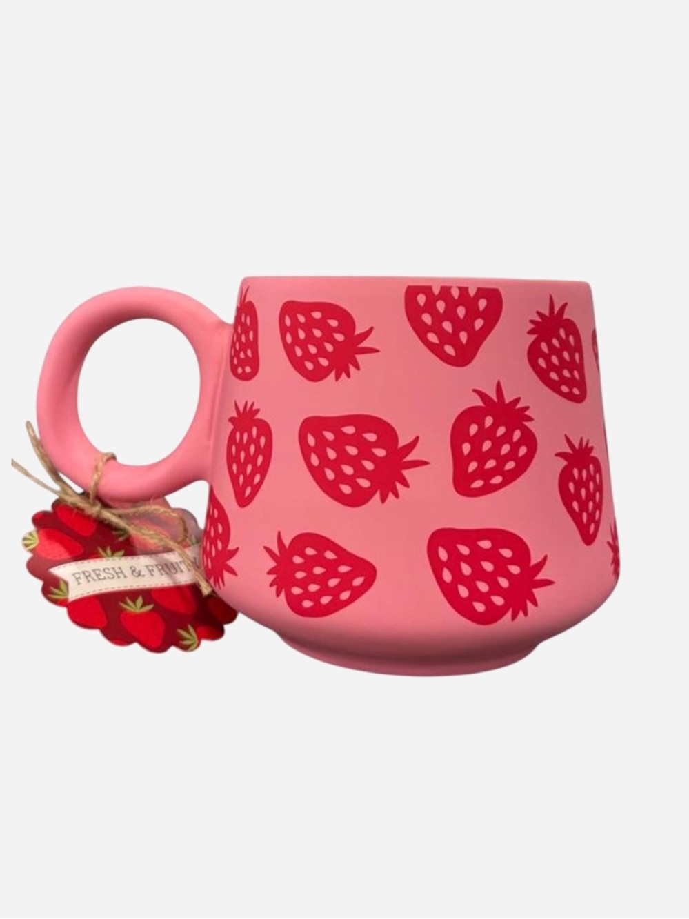 Pink Strawberry Print Kids Mug - Cute Fruit Design